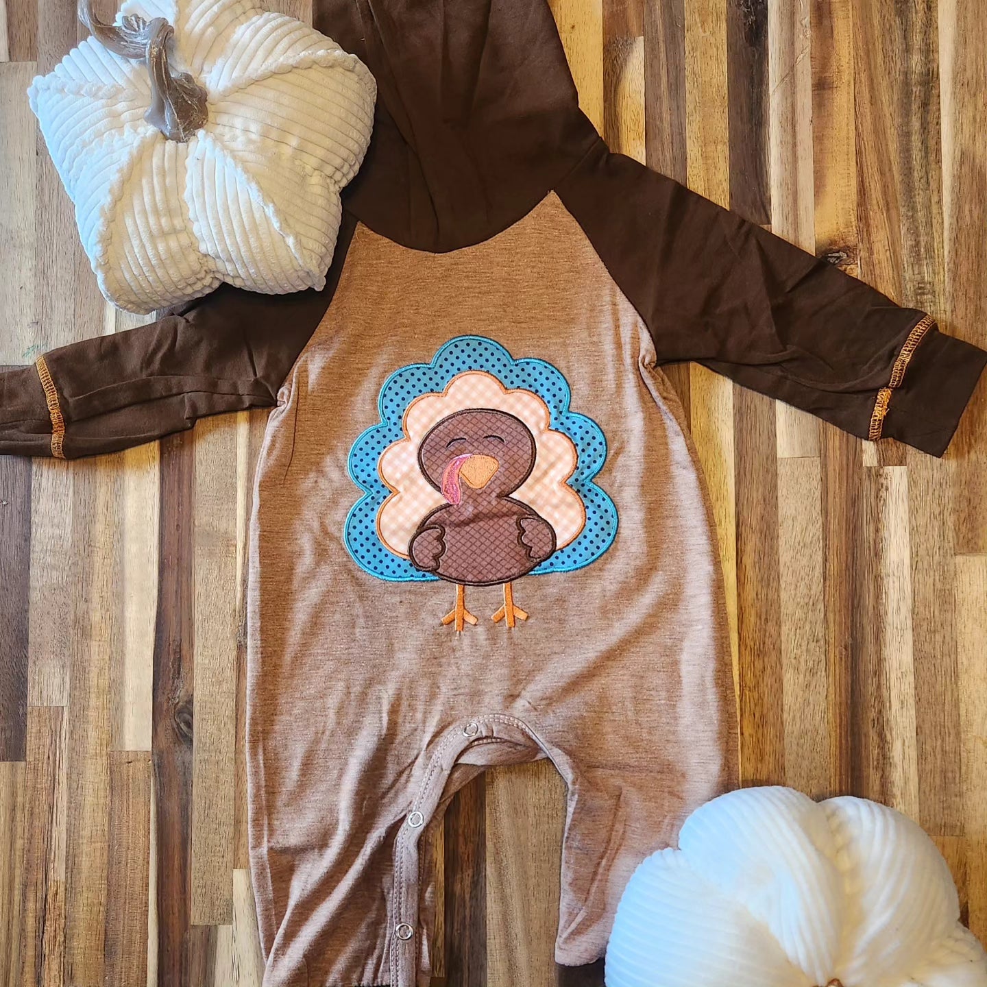 Turkey Applique Hooded Romper Boy