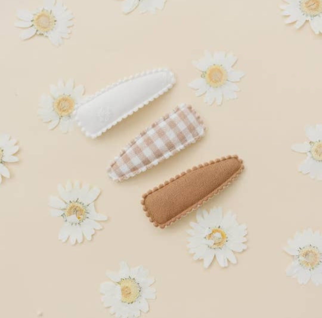 Set of 3 Neutral Gingham Snap Clip