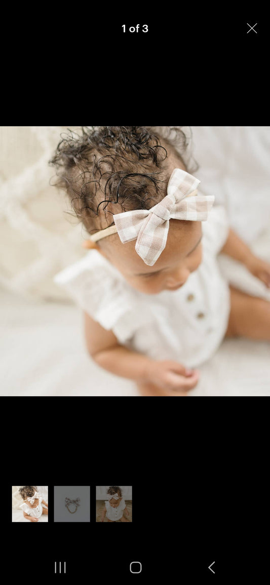 3.5" Neutral Cotton Gingham Bow