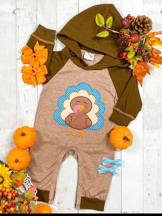 Turkey Applique Hooded Romper Boy