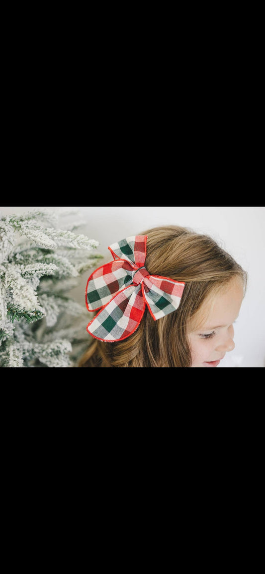 Large Christmas Holly Jolly Plaid Bow